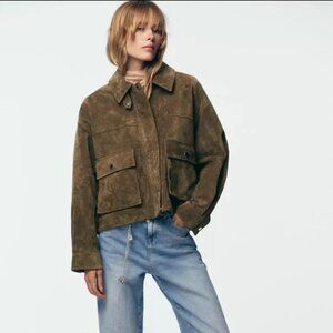 ZARA SUEDE 100% LEATHER BOMBER JACKET - NWT